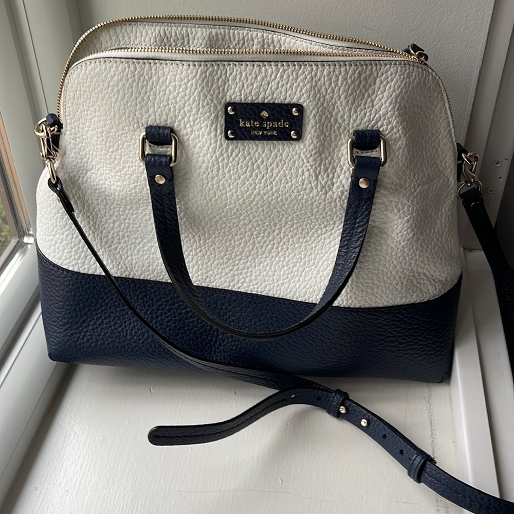 Kate Spade Navy/white leather Large Crossbody Bag / satchel